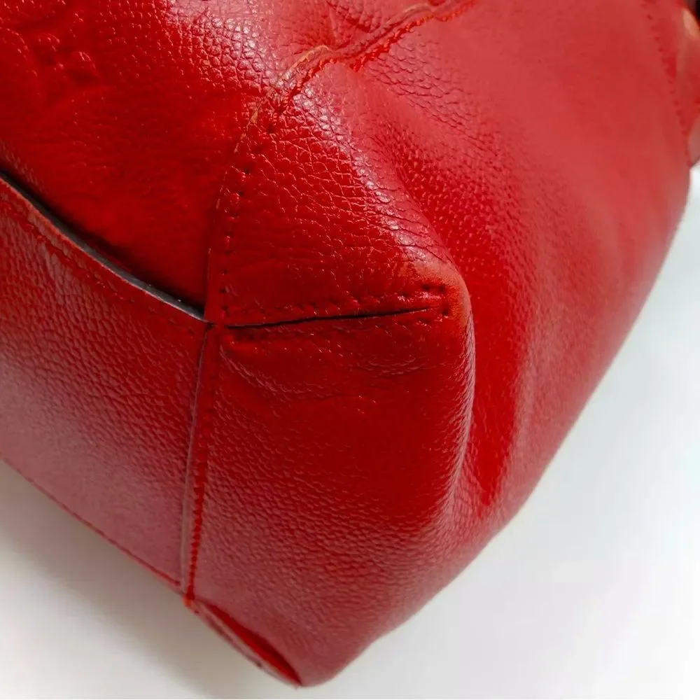 Auth Louis Vuitton Cherry Red Empreinte Monogram Leather PM Bagatelle Hobo Bag
